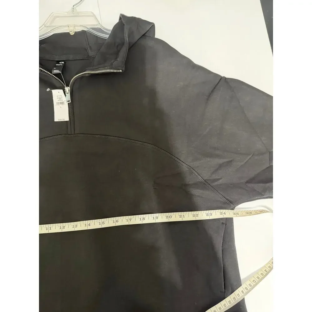 GapFit Scuba Half Zip Hoodie Womens L True Black NWT $89.95 Oversized Boxy